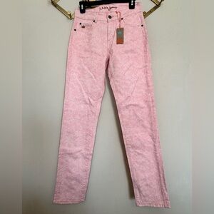 Pink lace pattern statement jeans